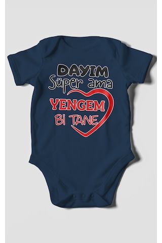 Morivokids Dayım Süper Ama Yengem Bir Tane Kısa Kollu Bebek Body %100 Pamuk Lacivert