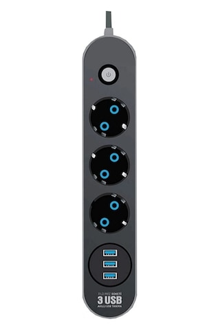Akım Korumalı 3x Grup Priz Ve 3x Usb Şarj Çıkışı Akım Korumalı 3x Grup Priz Ve 3x Usb Şarj Çıkışı