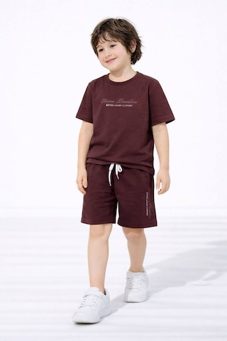 Miniko Kids Erkek Çocuk London Modelli Pamuk Şortlu Takım Kahverengi