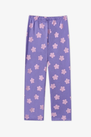 Penti Kız Çocuk Lila Feel Better Kedi Desenli Pamuklu Düğmeli Uzun Kollu Gömlek Pantolon Pijama Takımı