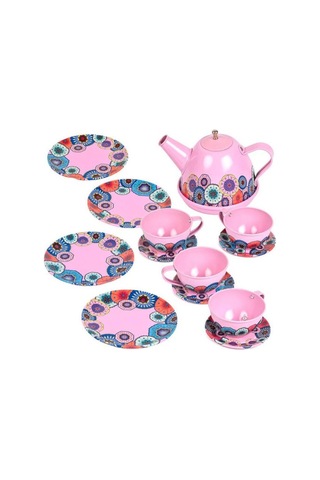 15 Parça Tepsili Çantalı Metal Evcilik Mutfak Eğitici Çocuk Oyuncak Çay Seti