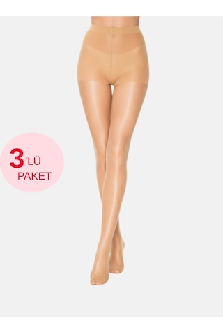 Alya Underwear Kadın Külotlu Çorap, Parlak İnce, 15 Den, Fit, 3'lü Paket Ten 57 3'lü
