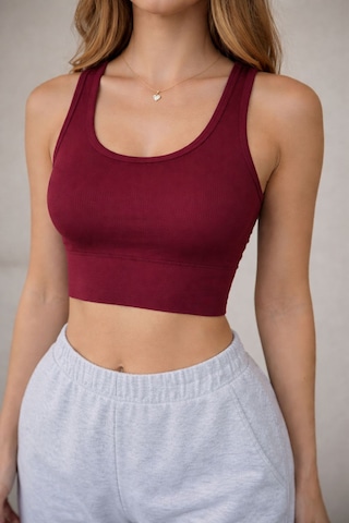 Enva Store Kadın Ribana Askılı Fitilli Crop Bordo