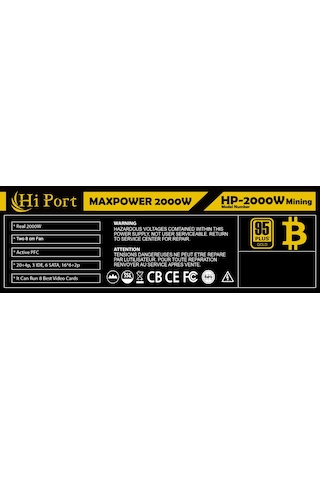 Hiport Maxpower 2000W Bitcoin Mining Powersupply. 1X 20+4Pin. 3X