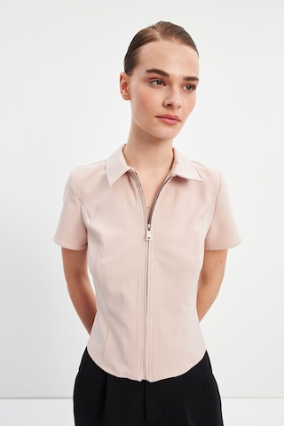 Stella Pulvis Pudra Fermuarlı Slim Fit Kuplu Bluz Pudra