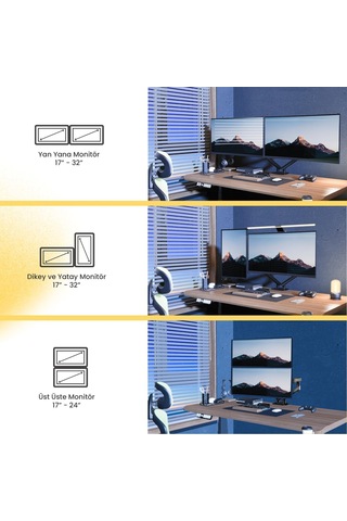 Lexroo North Bayou A5c 17-32 İnch Çift Kol 2-9 Kg Vesa Uyumlu Monitör Standı