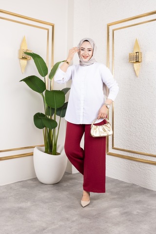 Beli Lastikli Salaş Ayrobin Pantolon - Vişne Çürüğü / A0103 Vişne Çürüğü