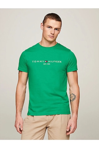 Tommy Hilfiger Sıfır Yaka Erkek T-shirt Yeşil