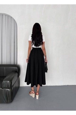 Winmoda34 Tesettür Dabıl Kumaş Pileli 91 Cm Tam Boy Uzun Etek Siyah
