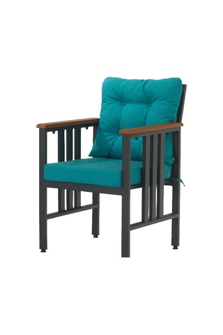 Çamlıca Alüminyum Üçlü Kanepe - Ahşap Desenli Üçlü Kanepe, Minderli Mavi