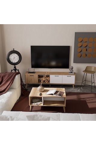 Mezza Set 1585-2074 Exxen 180 Cm Tv Ünitesi + Exxen Orta Sehpa - Sepet-Beyaz Rengi