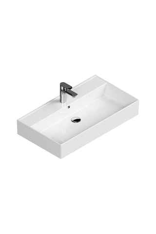 Aqua Bagno Plan Tezgah Üstü Kare Lavabo Beyaz 80 x 45 CM