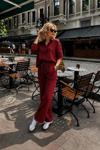 Seeh Bordo Uzun Kollu %100 Pamuk Müslim Gömlek Takım Sh365 Regular