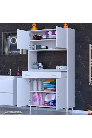 Modilayn Arda Banyo Dolabı 100x173x32,5cm 1 Çekmece 4 Kapak Ve 5 Raflı İhtiyaca Uygun Kolay Kurulum Beyaz