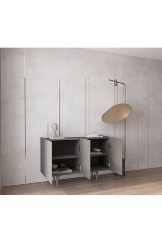 Enwood Capella Gri Mdf 3 Kapaklı Raflı 120 Lık Konsol