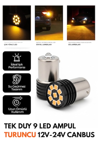 2Tek Duy 9 Led Ampul Turuncu Geri Vites Led Ampulü 12V-24V Canbus 1156 ba15s p21w'