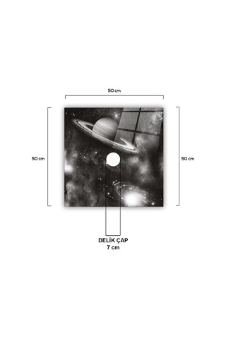 Cam Avize Göbeği | Galaksi Desen | Siyah Beyaz Fon | 50cm x 50cm Galaksi Desen - Beyaz - Siyah