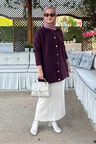 Rabia Şamlı Sedef Angora Triko Hırka Mürdüm Normal