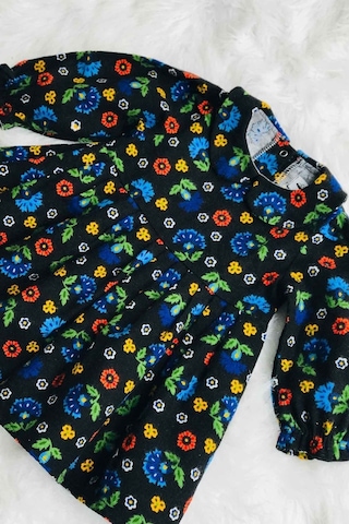 Çiçekli Siyah Kız Çocuk Bebek Pazen Kışlık Elbise 001