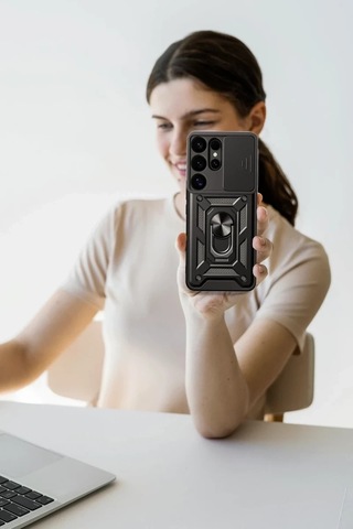 Samsung Galaxy S25 Ultra Uyumlu Kılıf Pars Lens Yüzüklü Silikon - Siyah