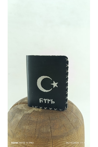 Atayurt El İși Dana Derisi Nakışlı Cüzdan Siyah