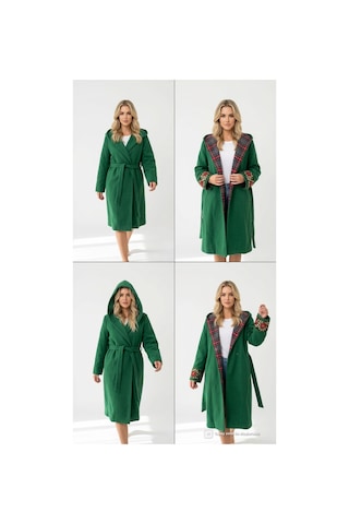 Lila Mare Tekstil Kaşe Yeşil Kolları Nakışlı Kaban Yeşil Yeşil