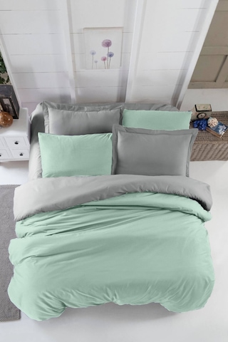 Çift Kişilik Nevresim Takımı Pamuklu Çift Taraflı Lastikli Çarşaflı Açık Yeşil