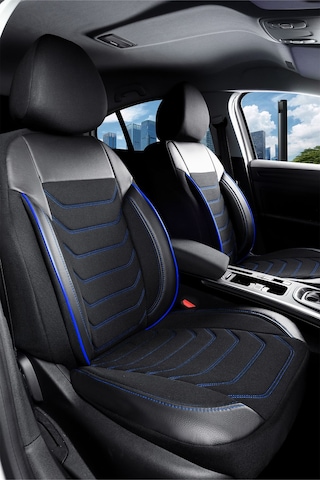 Tofaş Kartal L Uyumlu Lüx Deri Detaylı Oto Koltuk Kılıfı Ön Arka Takım Carbon Siyah Mavi