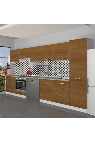 Decoraktiv Elite 325q Ankastre Fırın Modüllü Mdf Hazır Mutfak Dolabı - Tezgah Dahil - Naturel Ceviz