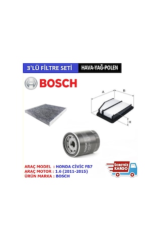 Honda Civic 1.6 Fb7 Bosch Filtre Bakım Seti (2013-2016) (447805100) Honda Civic 1.6 Fb7 Bosch Filtre Bakım Seti (2013-2016) (447805100)