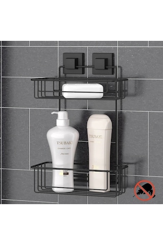 Banyo Rafı 2 Katlı Paslanmaz Easyfix Siyah S242 Siyah