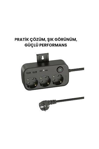 Vtn-34 Akım Korumalı Priz 2 Usb + 2 Type-c Girişli 2 Metre Kablosu Anahtarlı Ve Duvara Monte Edilebi 2 M