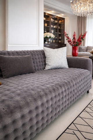 Peluş Koltuk Örtüsü 175x215 Cm Bubble Antrasit Kaymaz Kanepe Örtüsü, Çekyat Örtüsü