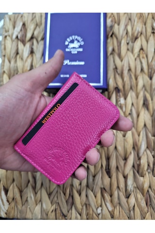 Westpolo İsme Özel 1026 Hakiki Deri Unısex Kartlık Fuşya
