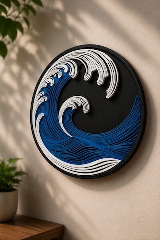 Dalga Temalı Yuvarlak Duvar Dekoru Deniz Desenli Duvar Süsü Dekoratif Pla Pano 21 Cm