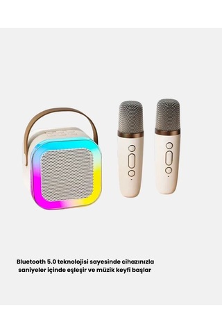 Taşınabilir Karaoke Hoparlör Bluetooth 5. 0 Ve Çift Mikrofonlu