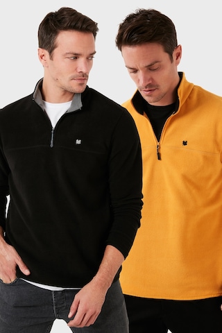 Buratti Slim Fit Anti-Pilling Tüylenme Yapmayan Bato Yaka Şardonlu 2'Li Paket Erkek Polar 5906001S2 Hardal-Siyah