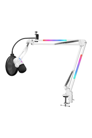 Arpej Rgb Masa Standlı Ses Göstergeli Dokunmatik Oyuncu Mikrofonu Yayıncı Mikrofonu Gaming Beyaz Siyah - ÜRün siyah