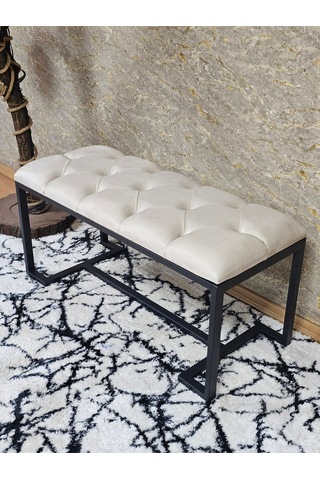 Zafir Siyah Boyalı - L - Ayaklı 100 Cm X 38 Cm Oturak - Bench - Makyaj Taburesi - Makyaj Oturak Krem