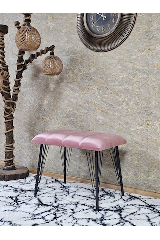 Zafir Metal Siyah Tel Ayaklı 60 Cm Puf Bench - Puf - Bench - Oturak - Mutfak Oturağı - Antre Oturağı Pembe