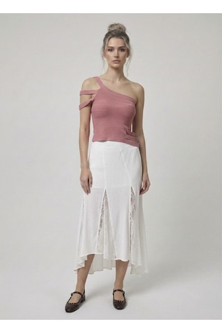 Neden Tekstil Asimetrik Tek Omuz Triko Crop Bluz - Gül Kurusu
