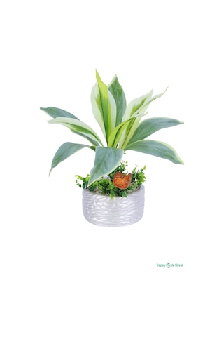 Yapay Çiçek Sitesi Gümüş Beton Saksıda Yapay Bitki Tanzimi 48 Cm Model 6 Yeşil-sarı