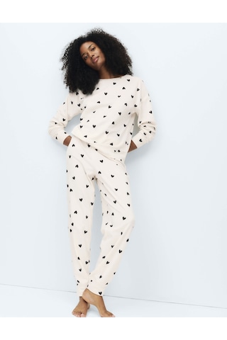 Marks & Spencer Polar Baskılı Pijama Takımı T37004626F Krem Mix