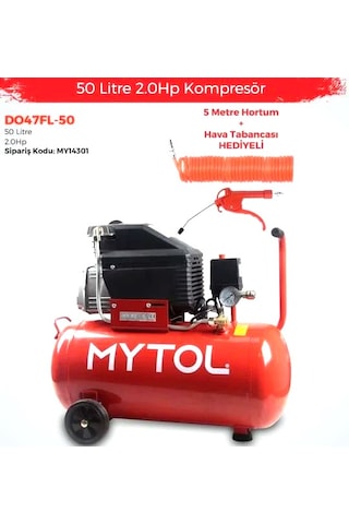 Mytol DO47FL-50 Hava Kompresörü 50 L + 5 M Hortum + Hava Tabancası Set Mytol DO47FL-50 Hava Kompresörü 50 L + 5 M Hortum + Hava Tabancası Set