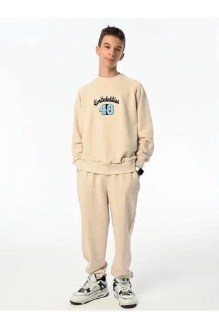 Marions Erkek Çocuk Limited Edition Yazılı Sweatshirt-13547 Bej