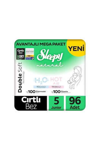 Sleepy Natural Double Soft Avantajlı Mega Paket Bebek Bezi 5 Numara Junior 96 Adet