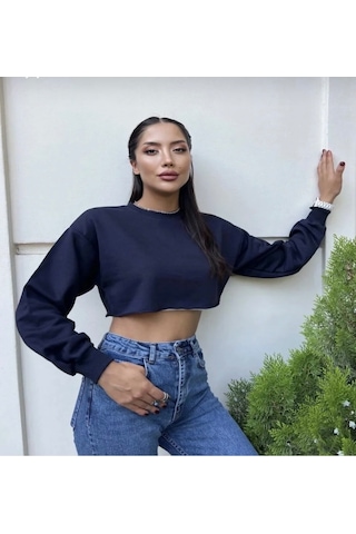 Bayan Swaetshirt Crop Lacivert