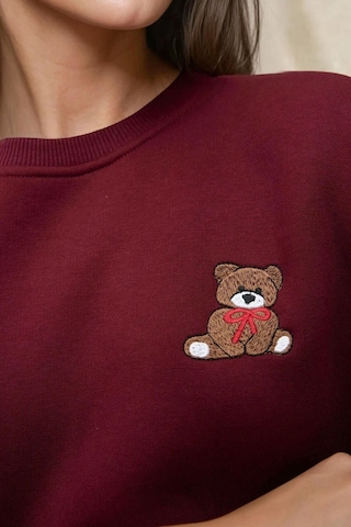 Hiccup İşlemeli Rahat Kesim Pamuklu Sweatshirt Bordo Kırmızı