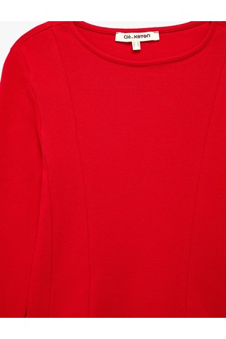 Koton Pamuklu Slim Fit Korse Detaylı Kayık Yaka Uzun Kollu Tişört Kırmızı 7wal10455ık