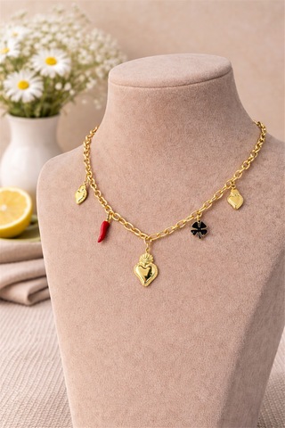 Charm Detaylı Zincir Kolye Çok renkli